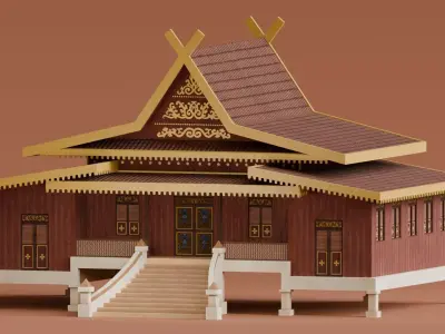 Traditional Houses - Rumah Selaso Jatuh Kembar Low-poly 3D model