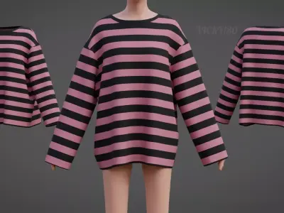 Women Harajuku Stripes Long Sleeves Shirt Grunge Y2K Sweatshirt Low-poly 3D model