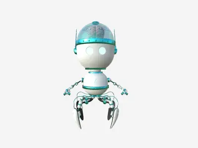 Brain Robot G02 White Blue - SciFi Character Design Low-poly 3D model