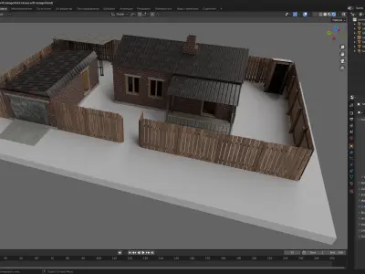 Brick House with Garage Low-poly 3D model