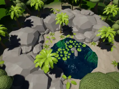 game ready Oasis Lake 3D Model Low-poly 3D model