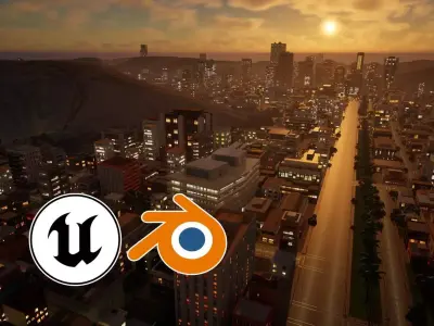 3x3 km Complete Downtown City Level DAY and NIGHT Unreal UE5 Low-poly 3D model