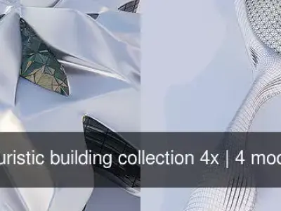 Futuristic building collection 4x 3D Model Pack