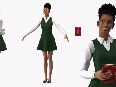 Light Skin Young Black Female Student Rigged 3D model