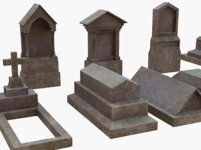 cemetery graves Low-poly 3D model