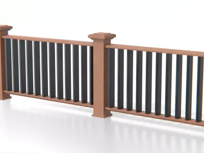 Modular Wooden Railing Fence Low-poly 3D model