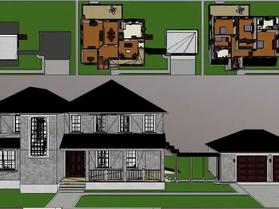 Furnished Suburban House 3D model