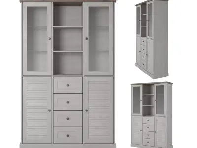 Shelf 3D model in colonial style with glass doors Low-poly 3D model