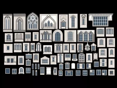 Modular European style window set Low-poly 3D model