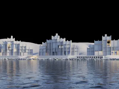 Apartments Buildings in front the beach 3D model