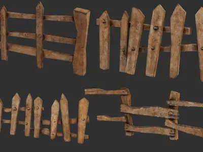 Wooden Fence Low poly Low-poly 3D model