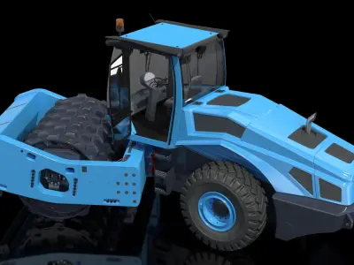 Soil Roller Compactor Rigged 3D model