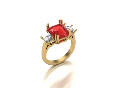 Emerald Cut Center Stone Three-Stone Ring 3D print model