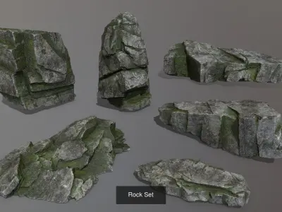 Rock Set rocks in shapes and sizes 3D Model Pack