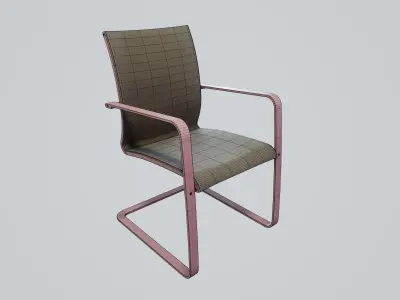 Modern chair warm grey linen - light pink painted wood Low-poly 3D model