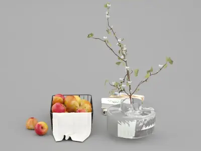 Decorative Set with a Basket of Apples 3D model