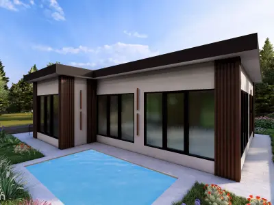 Modern Small House Minimalist One-Story Home Exterior 3D Model 3D model