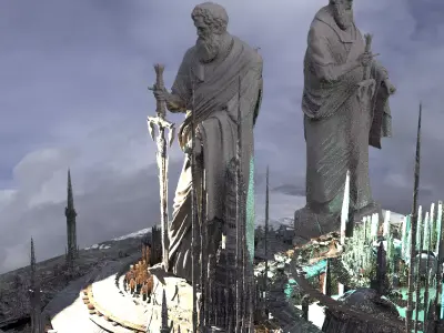 Zeus King of the Gods Statues With Sci fi Towers and Domes 3D model