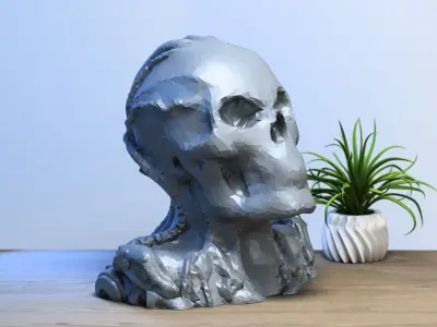 Low-poly Robot Skull Headphone Stand Cyborg Headset Stand 3D print model