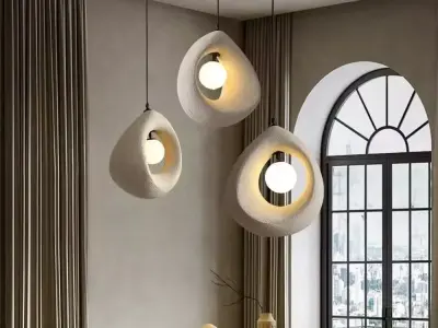  Organic Pendant Lamp Set  Triple Teardrop Ceiling Light Low-poly 3D model