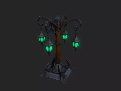 Stylized Lamp post with 5 lights Low-poly 3D model