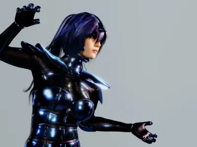 Sci-fi Woman in Blue Metallic Costume PBR 3D model