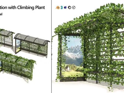 3 Bus Station with Climbing plant Low-poly 3D model