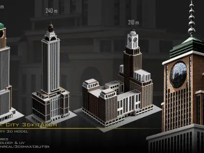 NewYork City Buildings and Street Environment 3D Asset Kitbash Low-poly 3D model