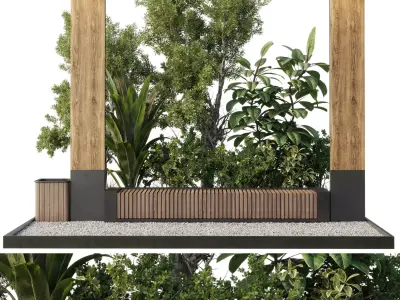 Urban Environment - Urban Furniture Bench with Plants Set 62  3D model