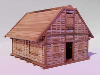Medieval House 02 realistic 3D model Low-poly 3D model