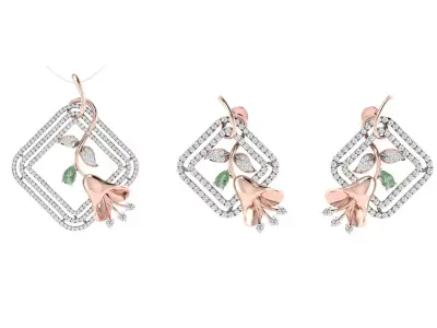 Women Pendant Earring Sets 3dm STL OBJ FBX Renders Details 3D print model 8