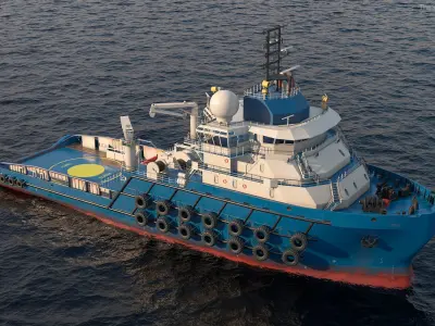  Ocean Support Vessel with Crane and Deck Winch Rigged for Maya 