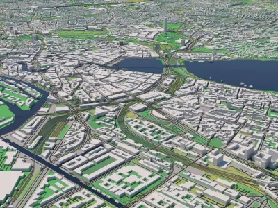 Hamburg Germany 25x25km 3D City Map 3D model
