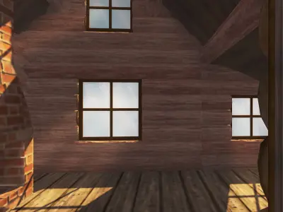 Stylized Winter Log Cabin House Low-poly 3D model