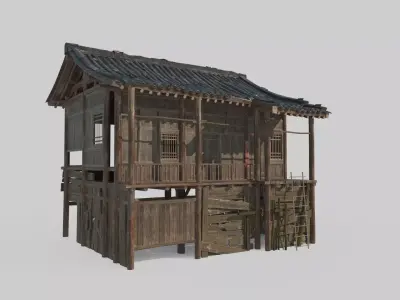 Stilted houses in ancient Asian architecture 3D model