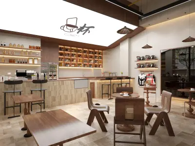 coffee shop Low-poly 3D model