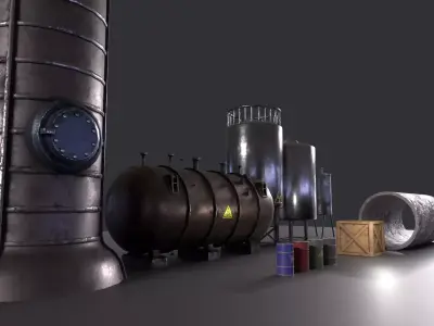industrial tanks barrels and various industrial Low-poly 3D model