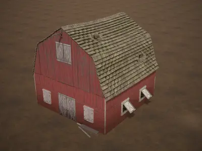 Barn Cattle Shed Farm Shelter Village Farmhouse With Interior  5 Low-poly 3D model