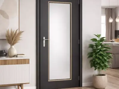 Matte Black Interior Door with Full-Height Frosted Glass Low-poly 3D model