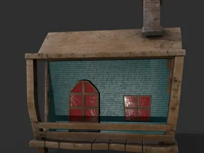 3D Game House with PBR Texturing Low-poly 3D model