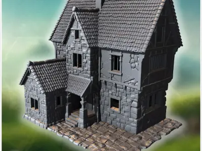 Small rural house with a thatched roof timber framing and detail 3D print model