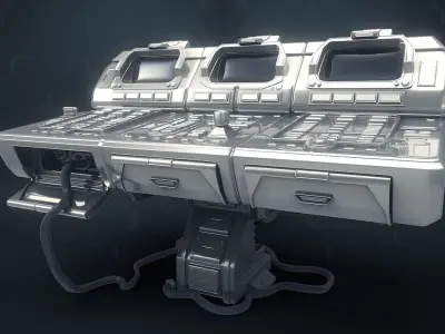 3D Central Computer Control Terminal with Portable Generator  3D model