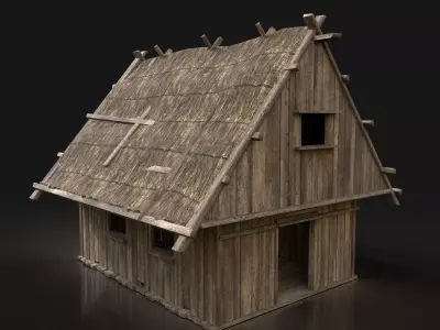 Next Gen AAA Simple Thatched Hut Cottage House Cabin Wooden Low-poly 3D model