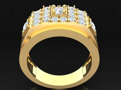 Light Gold Diamond Men Ring 2MR018 3D model
