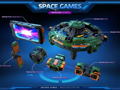 SPACE Games - Modular Space STATION Low-poly 3D model