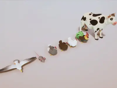 Stylized Farm Animals Kit Rigged with Shape Keys Low-poly 3D model