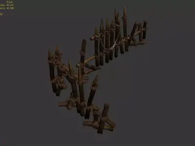 Broken - Wood Fence 03 3D model