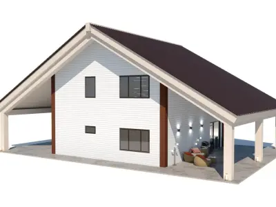 Wooden house Low-poly 3D model