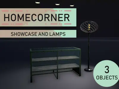 Showcase and Lamps Low-poly 3D model