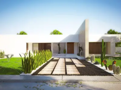 3D Model Luxury U-Shaped House with Inner Courtyard and Garden Low-poly 3D model